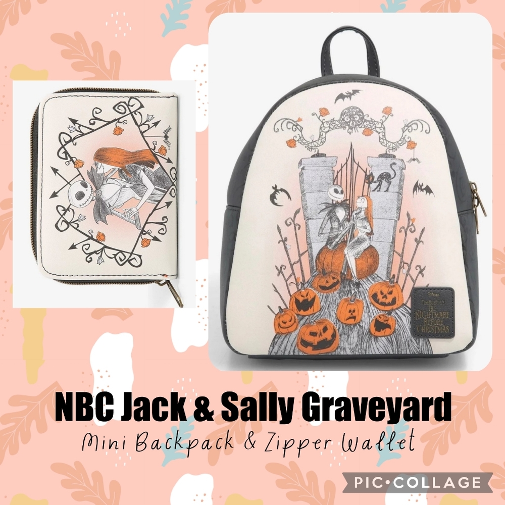 LOUNGEFLY Nightmare Before Christmas Jack & Sally Graveyard Backpack & Wallet
